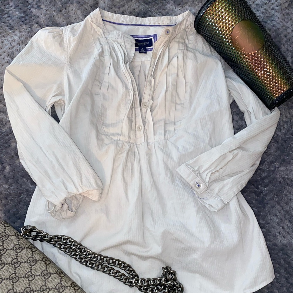 American Eagle white Half button Peasant top
